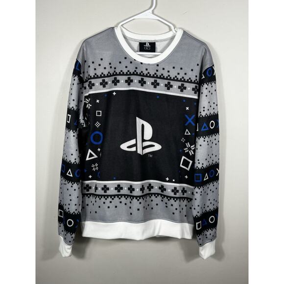 Rare 2019 PlayStation Christmas Ugly Holiday Sweater Mens Large Black Gray PS - Picture 1 of 8